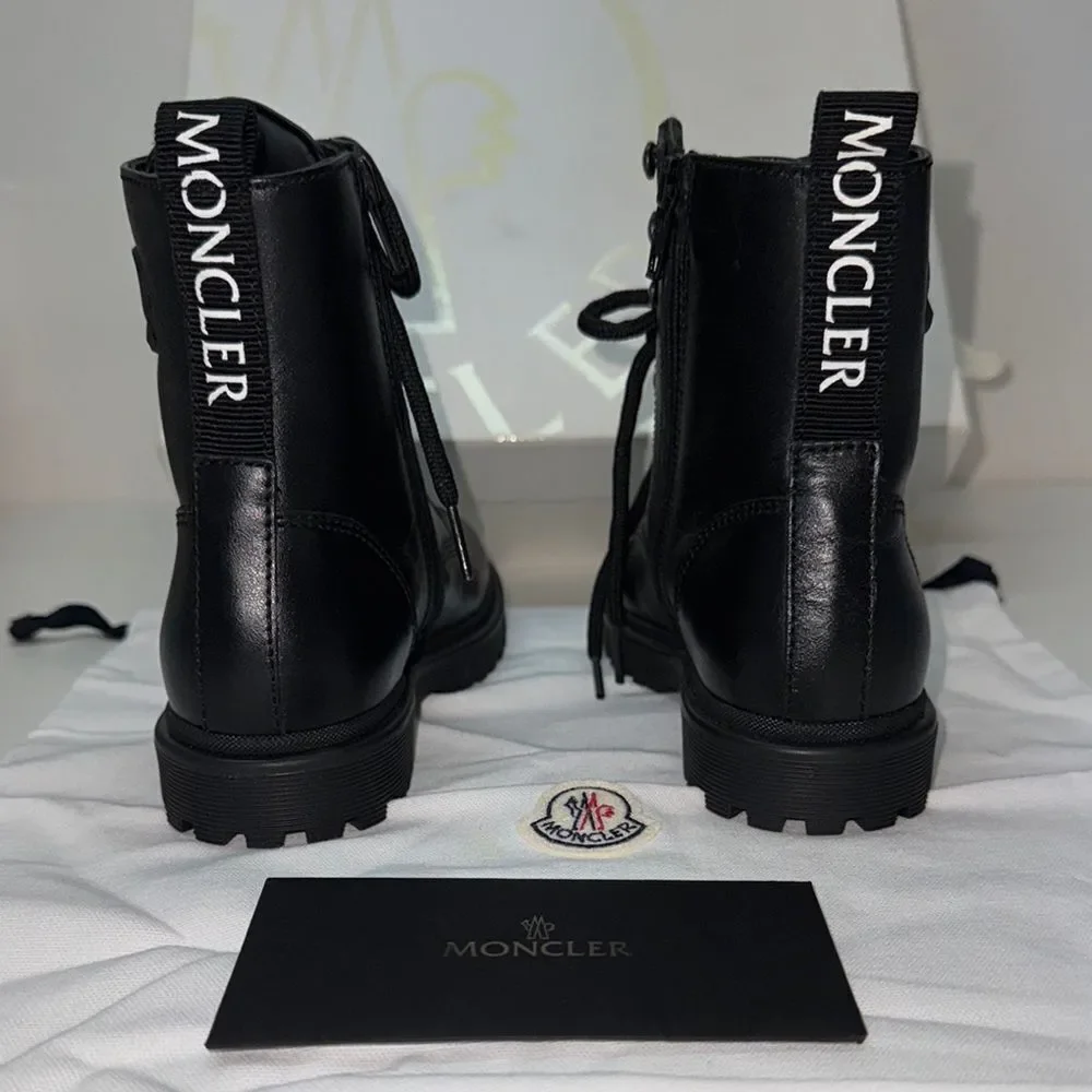 🔥Moncler Black Combat Boots with High-Top Design size 33 new in box